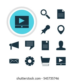 Vector Illustration Of 12 Web Icons. Editable Pack Of Bookmark, Map Pointer, Account And Other Elements.