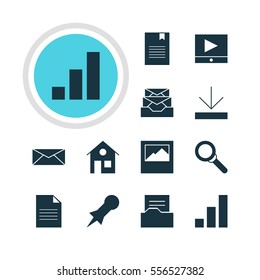 Vector Illustration Of 12 Web Icons. Editable Pack Of House, Upload, Letter And Other Elements.