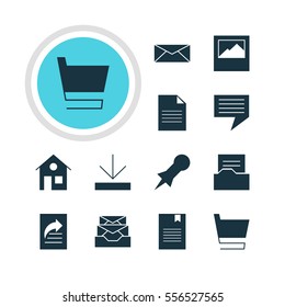 Vector Illustration Of 12 Web Icons. Editable Pack Of Bookmark, Chat, Thumbtack And Other Elements.