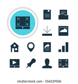 Vector Illustration Of 12 Web Icons. Editable Pack Of Maximize, Thumbtack, Account And Other Elements.