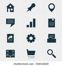 Vector Illustration Of 12 Web Icons. Editable Pack Of Document Transfer, Chat, Gear And Other Elements.