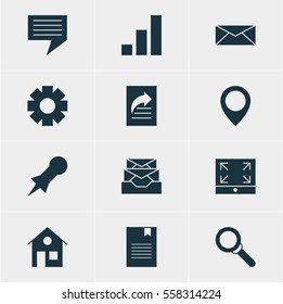 Vector Illustration Of 12 Web Icons. Editable Pack Of Gear, Maximize, Increase Chart And Other Elements.