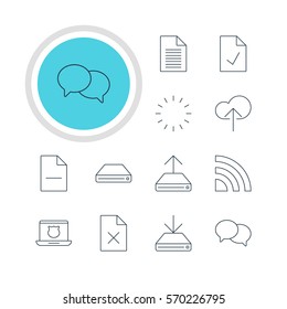 Vector Illustration Of 12 Web Icons. Editable Pack Of Note, Delete Data, Hard Drive Disk And Other Elements.