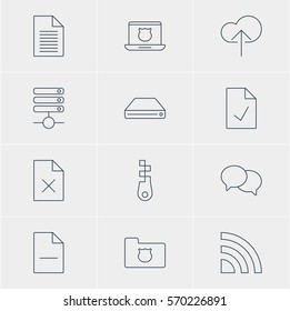 Vector Illustration Of 12 Web Icons. Editable Pack Of Fastener, Secure Laptop, Privacy Doc And Other Elements.