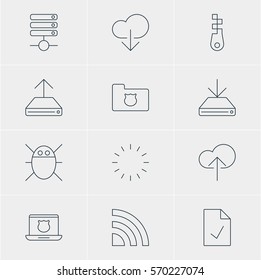 Vector Illustration Of 12 Web Icons. Editable Pack Of Privacy Doc, Information Load, Cloud Download And Other Elements.
