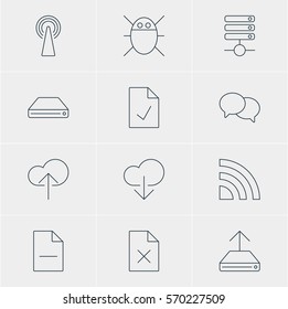 Vector Illustration Of 12 Web Icons. Editable Pack Of Server, Delete Data, Talking And Other Elements.