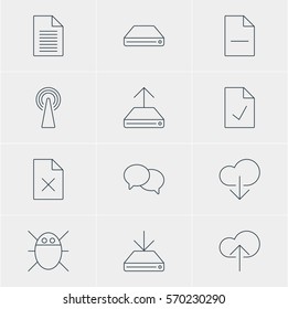 Vector Illustration Of 12 Web Icons. Editable Pack Of Information Load, Cloud Download, Note And Other Elements.
