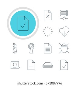 Vector Illustration Of 12 Web Icons. Editable Pack Of Router, Secure Laptop, Removing File And Other Elements.