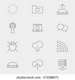 Vector Illustration Of 12 Web Icons. Editable Pack Of Computer Virus, Hdd Sync, Secure Laptop And Other Elements.
