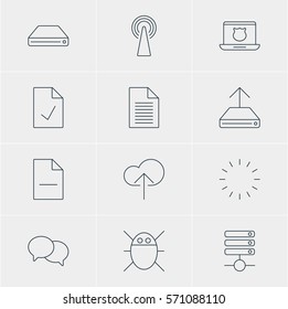 Vector Illustration Of 12 Web Icons. Editable Pack Of Hdd Sync, Hard Drive Disk, Talking And Other Elements.