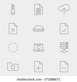 Vector Illustration Of 12 Web Icons. Editable Pack Of Note, Secure Laptop, Cloud Download And Other Elements.