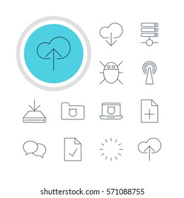 Vector Illustration Of 12 Web Icons. Editable Pack Of Secure Laptop, Privacy Doc, Computer Virus And Other Elements.