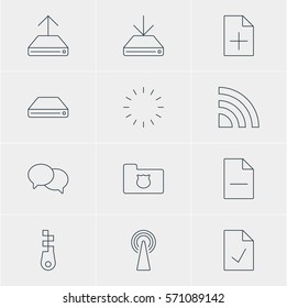 Vector Illustration Of 12 Web Icons. Editable Pack Of Checked Note, Talking, Document Adding And Other Elements.