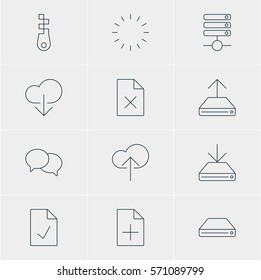 Vector Illustration Of 12 Web Icons. Editable Pack Of Waiting, Hdd Sync, Fastener And Other Elements.