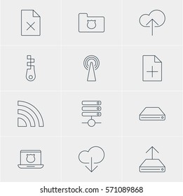 Vector Illustration Of 12 Web Icons. Editable Pack Of Privacy Doc, Router, Data Upload And Other Elements.