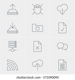 Vector Illustration Of 12 Web Icons. Editable Pack Of Computer Virus, Wireless Network, Checked Note And Other Elements.