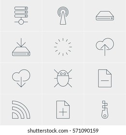 Vector Illustration Of 12 Web Icons. Editable Pack Of Information Load, Fastener, Router And Other Elements.