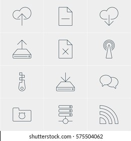 Vector Illustration Of 12 Web Icons. Editable Pack Of Talking, Information Load, Wireless Network And Other Elements.