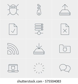 Vector Illustration Of 12 Web Icons. Editable Pack Of Hdd Sync, Server, Talking And Other Elements.