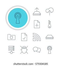Vector Illustration Of 12 Web Icons. Editable Pack Of Checked Note, Hdd Sync, Hard Drive Disk And Other Elements.