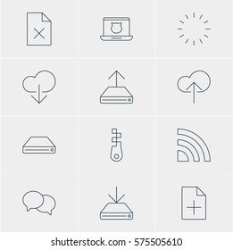 Vector Illustration Of 12 Web Icons. Editable Pack Of Waiting, Cloud Download, Hard Drive Disk And Other Elements.