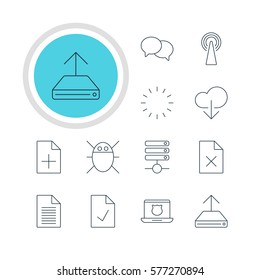 Vector Illustration Of 12 Web Icons. Editable Pack Of Note, Waiting, Document Adding And Other Elements.