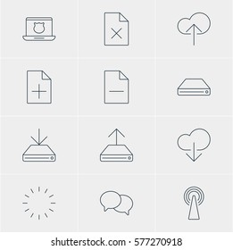 Vector Illustration Of 12 Web Icons. Editable Pack Of Secure Laptop, Information Load, Cloud Download And Other Elements.