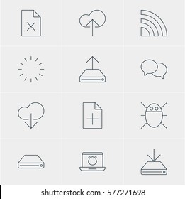 Vector Illustration Of 12 Web Icons. Editable Pack Of Hdd Sync, Talking, Computer Virus And Other Elements.