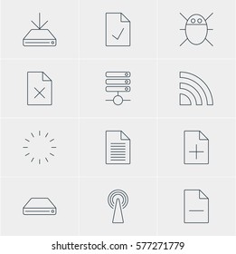 Vector Illustration Of 12 Web Icons. Editable Pack Of Removing File, Hard Drive Disk, Note And Other Elements.