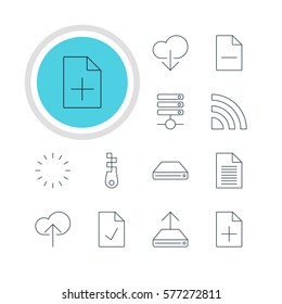 Vector Illustration Of 12 Web Icons. Editable Pack Of Server, Data Upload, Hard Drive Disk And Other Elements.