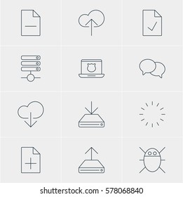 Vector Illustration Of 12 Web Icons. Editable Pack Of Information Load, Hdd Sync, Talking And Other Elements.