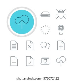 Vector Illustration Of 12 Web Icons. Editable Pack Of Router, Removing File, Document Adding And Other Elements.
