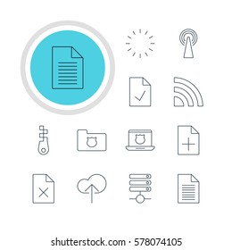 Vector Illustration Of 12 Web Icons. Editable Pack Of Router, Secure Laptop, Server And Other Elements.
