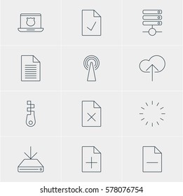 Vector Illustration Of 12 Web Icons. Editable Pack Of Checked Note, Waiting, Removing File And Other Elements.