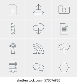 Vector Illustration Of 12 Web Icons. Editable Pack Of Server, Router, Talking And Other Elements.