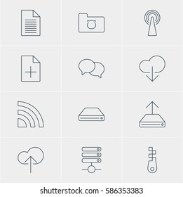 Vector Illustration Of 12 Web Icons. Editable Pack Of Fastener, Privacy Doc, Cloud Download And Other Elements.