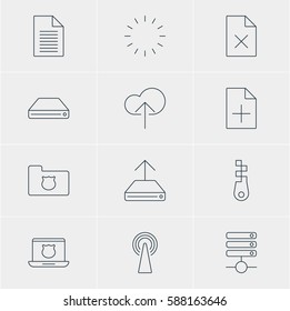 Vector Illustration Of 12 Web Icons. Editable Pack Of Privacy Doc, Server, Router And Other Elements.