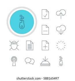 Vector Illustration Of 12 Web Icons. Editable Pack Of Cloud Download, Computer Virus, Talking And Other Elements.