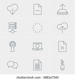 Vector Illustration Of 12 Web Icons. Editable Pack Of Hdd Sync, Removing File, Server And Other Elements.