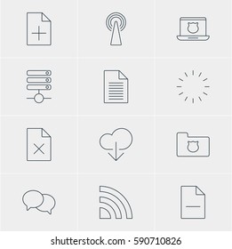 Vector Illustration Of 12 Web Icons. Editable Pack Of Note, Server, Talking And Other Elements.