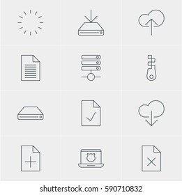 Vector Illustration Of 12 Web Icons. Editable Pack Of Waiting, Data Upload, Fastener And Other Elements.