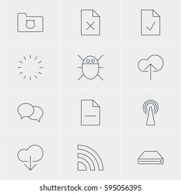 Vector Illustration Of 12 Web Icons. Editable Pack Of Privacy Doc, Removing File, Waiting And Other Elements.