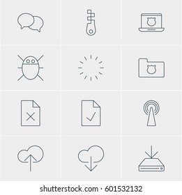 Vector Illustration Of 12 Web Icons. Editable Pack Of Computer Virus, Data Upload, Information Load And Other Elements.