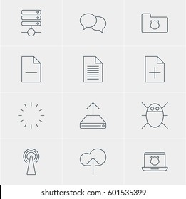 Vector Illustration Of 12 Web Icons. Editable Pack Of Talking, Waiting, Privacy Doc And Other Elements.