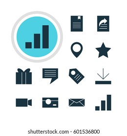 Vector Illustration Of 12 Web Icons. Editable Pack Of Coupon, Bookmark, Video Camera And Other Elements.