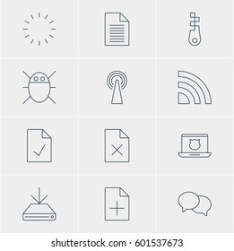 Vector Illustration Of 12 Web Icons. Editable Pack Of Computer Virus, Router, Waiting And Other Elements.