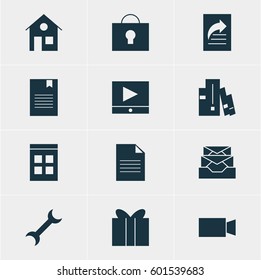 Vector Illustration Of 12 Web Icons. Editable Pack Of House, Bookmark, Date Time And Other Elements.