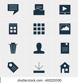 Vector Illustration Of 12 Web Icons. Editable Pack Of Document Directory, Chat, Trash And Other Elements.