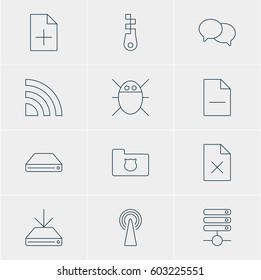 Vector Illustration Of 12 Web Icons. Editable Pack Of Document Adding, Removing File, Talking And Other Elements.