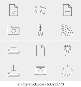 Vector Illustration Of 12 Web Icons. Editable Pack Of Fastener, Waiting, Hard Drive Disk And Other Elements.